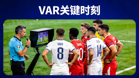 说球帝视频集锦封面图，深蓝色背景配合白色文字VAR关键时刻，体现比赛判罚瞬间